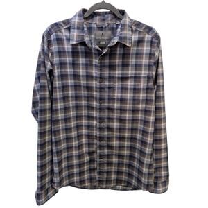 Royal Robbins Active Fit Flannel Blue Plaid Button Down Medium